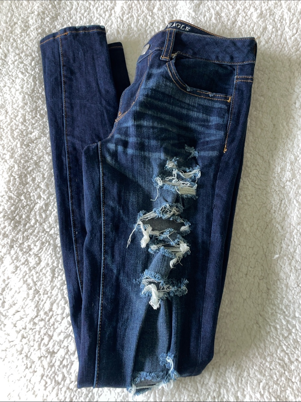 American Eagle Outfitters Dark Indigo Ripped Skinny Jeans-Women's. Sz 2. x Long
